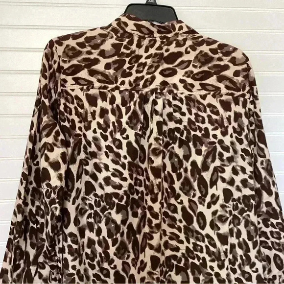 Roamans Womens Top Brown Leopard Print Long Sleeve Tunic Button Up Plus 30W - Picture 5 of 8